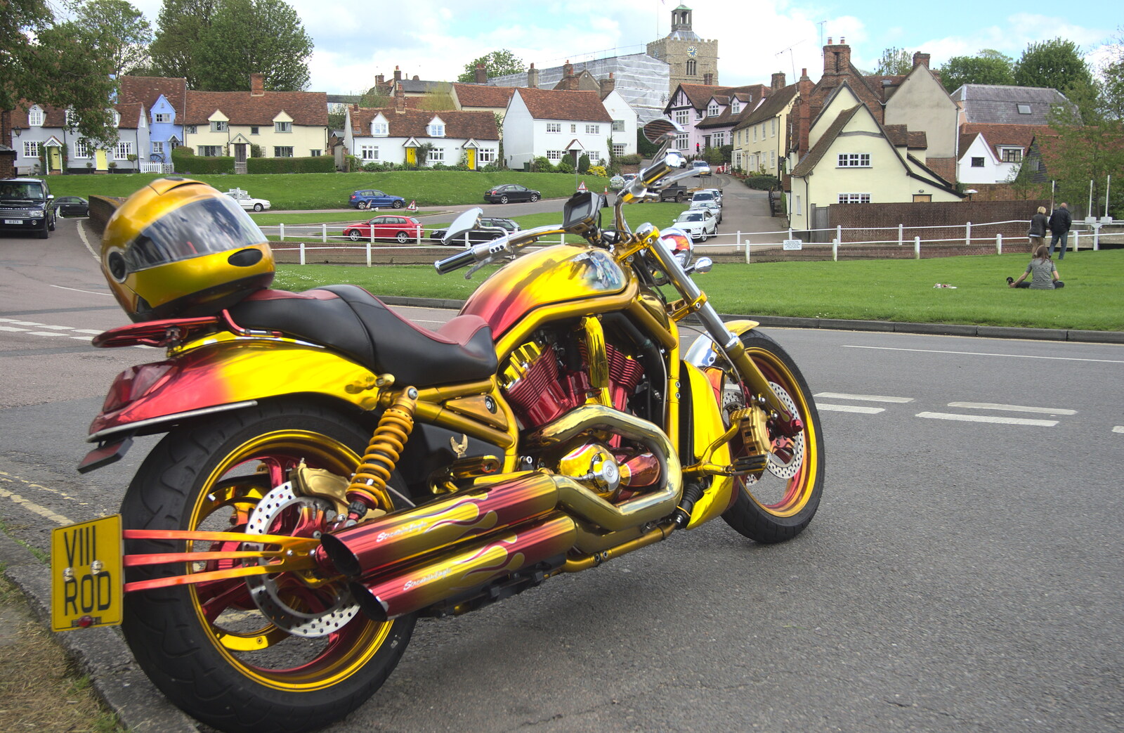 A very blingy red and yellow motorbike from The BSCC Cycling Weekend, The Swan Inn, Thaxted, Essex - 12th May 2012