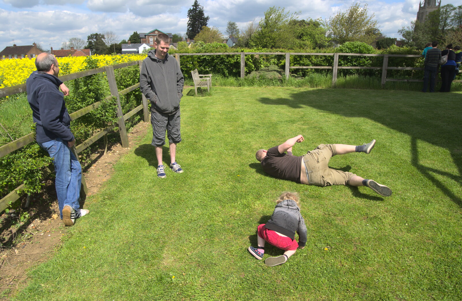 Bill and Fred flake out on the grass from The BSCC Cycling Weekend, The Swan Inn, Thaxted, Essex - 12th May 2012