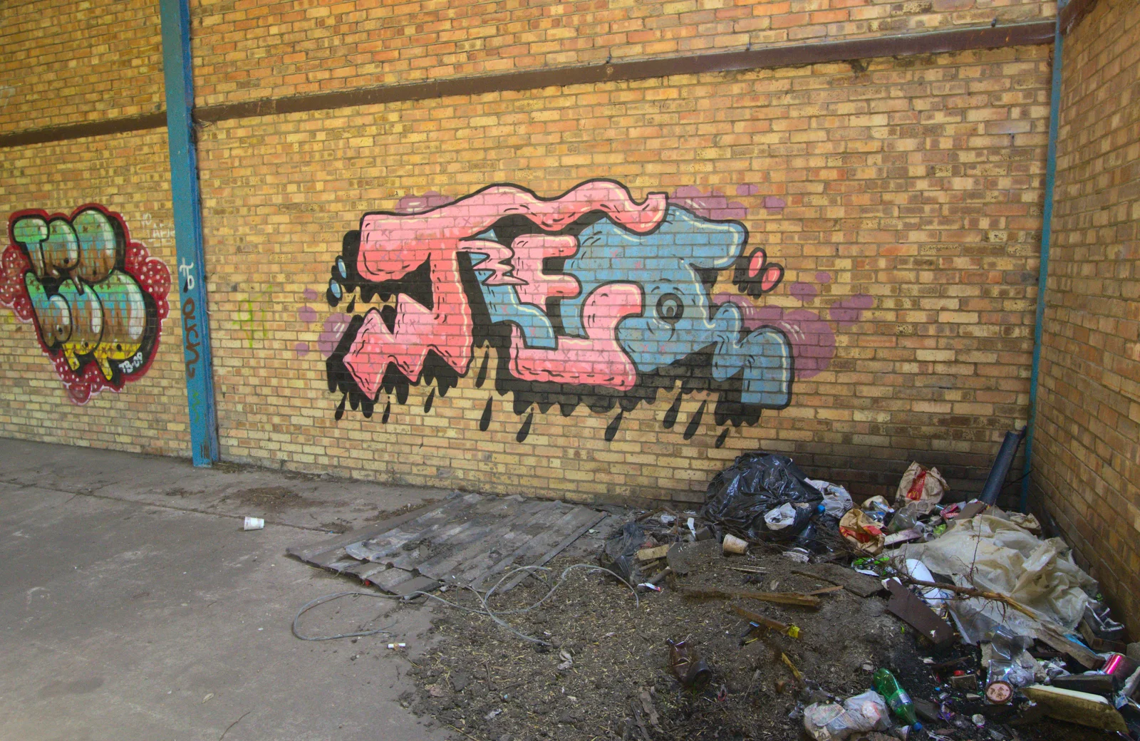 Graffiti tags and a pile of rubbish, from Rural Norfolk Dereliction and Graffiti, Ipswich Road, Norwich - 27th May 2012