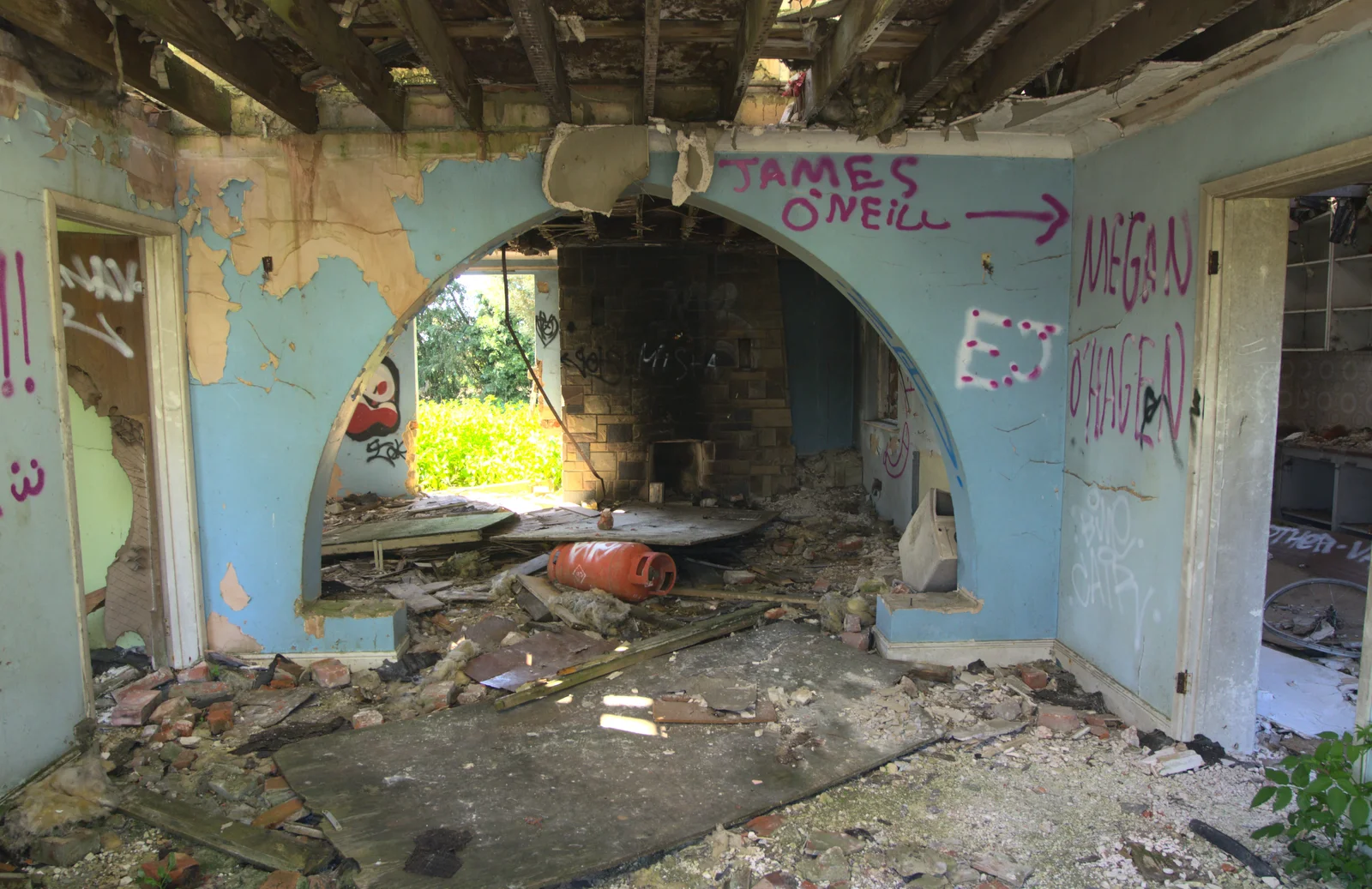 Inside a wrecked house, and another empty bottle, from Rural Norfolk Dereliction and Graffiti, Ipswich Road, Norwich - 27th May 2012