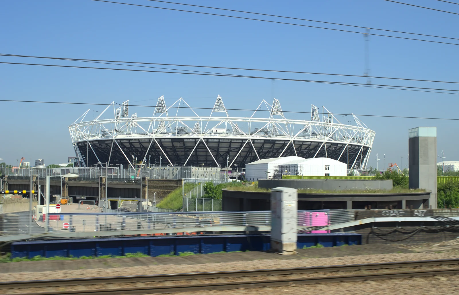 The Olympic stadium is virtually complete, from The BBs at the White Hart, Roydon, Norfolk - 1st June 2012