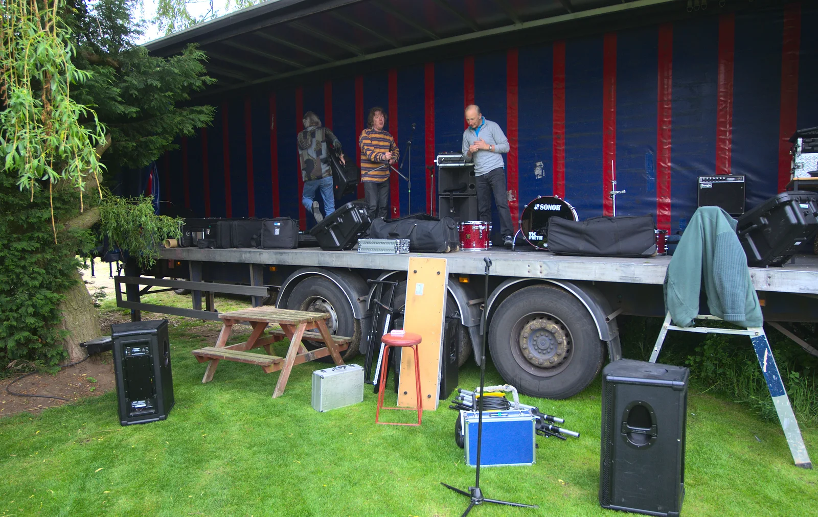 Rob, Max and Henry on 'stage', from The BBs at the White Hart, Roydon, Norfolk - 1st June 2012