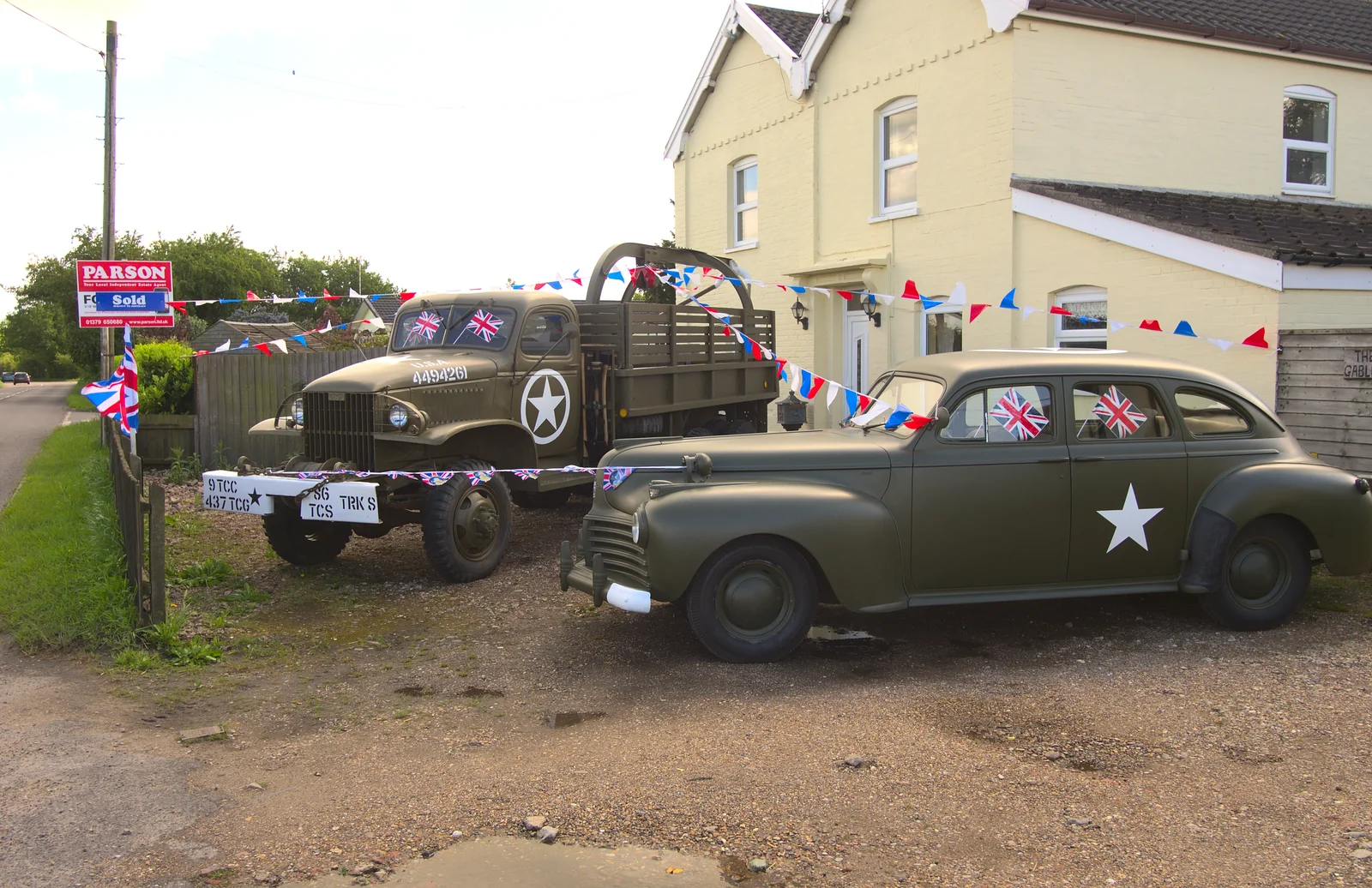 Clive gets bunting out on his military vehicles, from The Queen's Diamond Jubilee Weekend, Eye and Brome, Suffolk - 4th June 2012