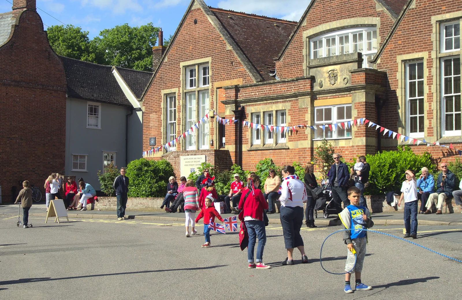 People mill around outside the school, from The Queen's Diamond Jubilee Weekend, Eye and Brome, Suffolk - 4th June 2012