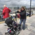 Isobel fights with bag and buggy, A Visit to the Aquarium, The Barbican and Dartmoor, Plymouth, Devon - 10th June 2012