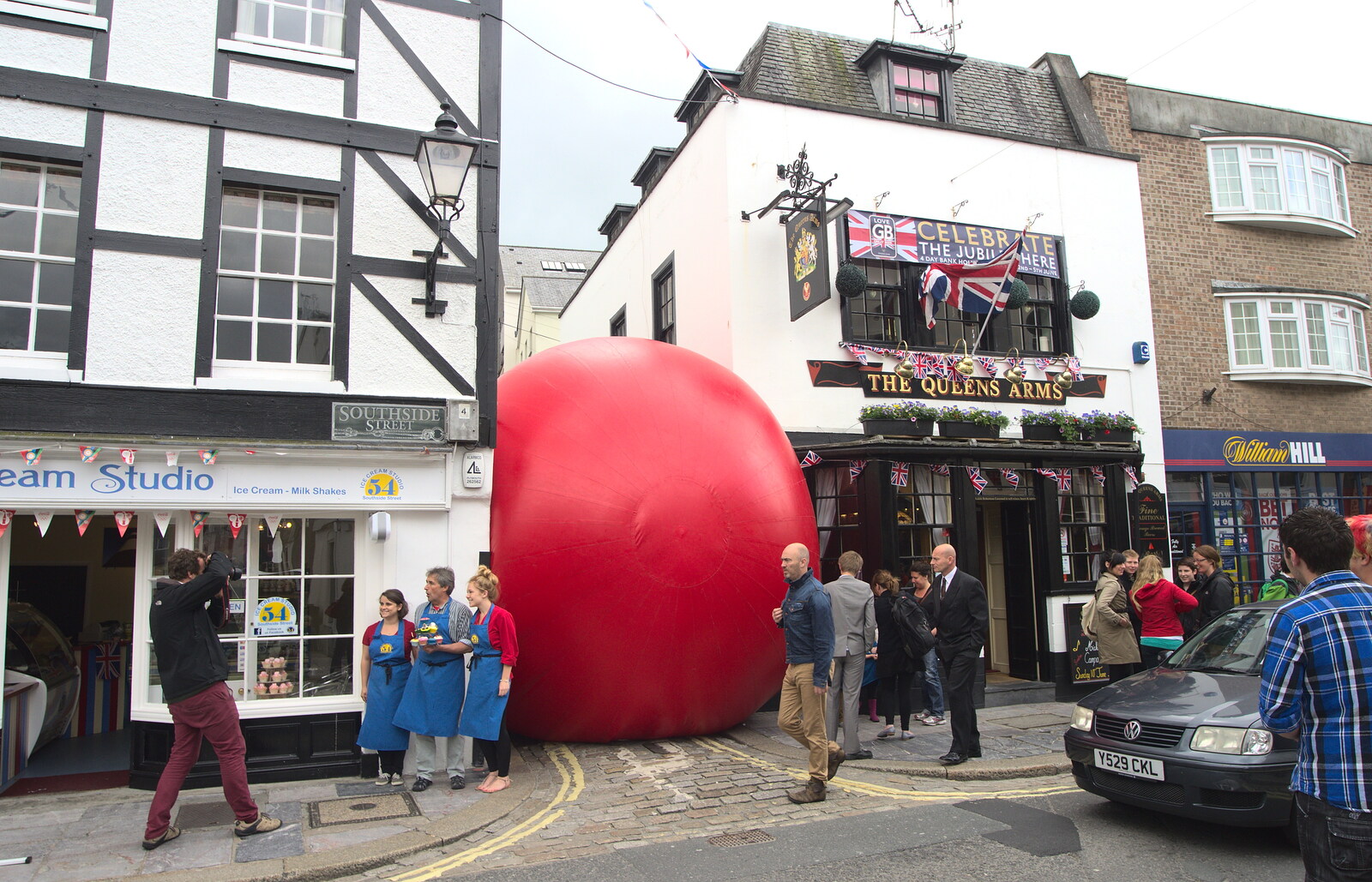 Crazy Red Ball action on Southside Street from A Visit to the Aquarium, The Barbican and Dartmoor, Plymouth, Devon - 10th June 2012