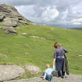 Isobel holds Fred's hand on the way down, Chagford and Haytor, Dartmoor, Devon - 11th June 2012