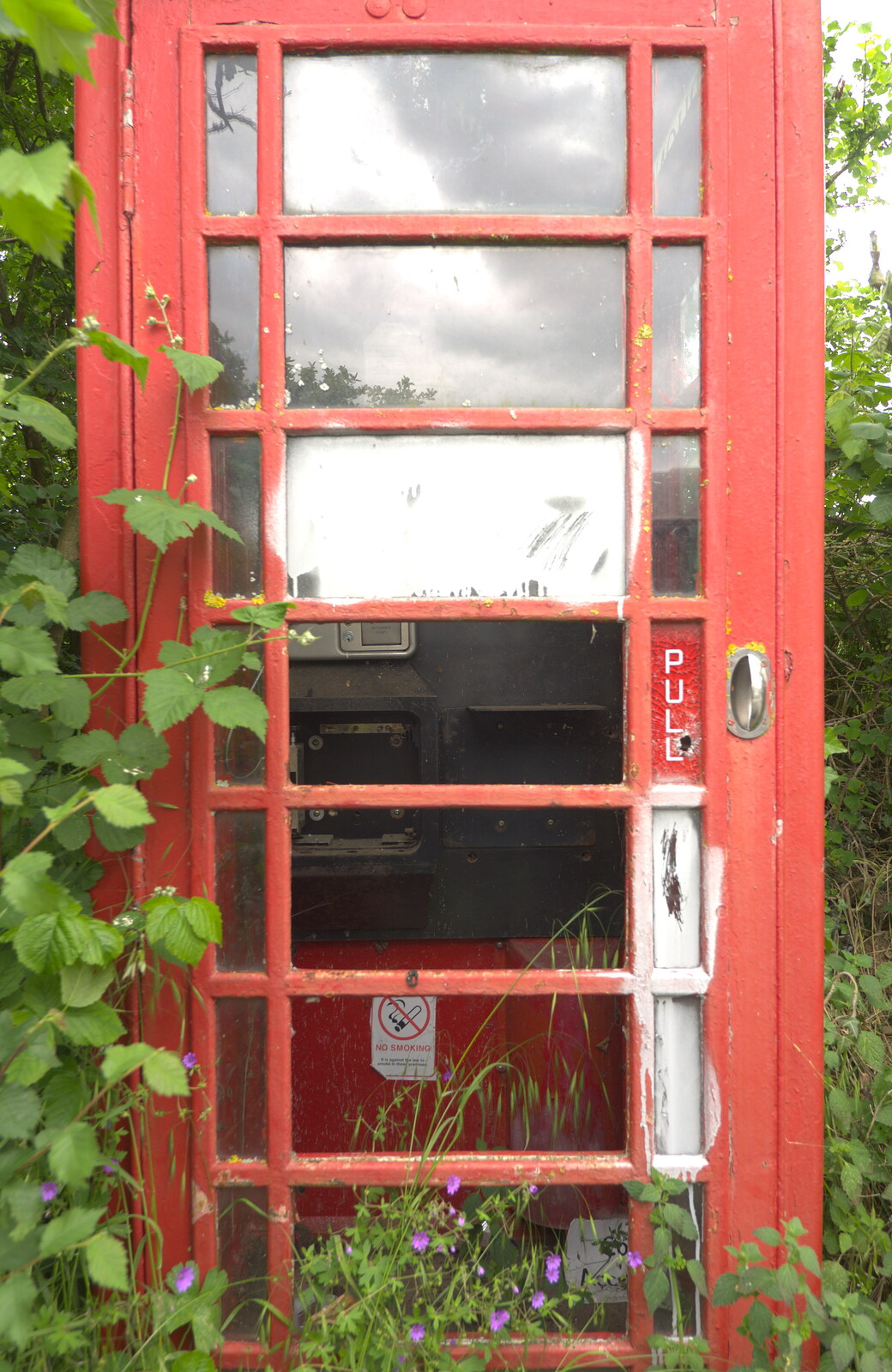Missing windows in the derelict phonebox from A Night at the Crown Hotel, Southwold, Suffolk - 13th June 2012