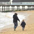 Isobel and Fred on a windy beach, A Night at the Crown Hotel, Southwold, Suffolk - 13th June 2012