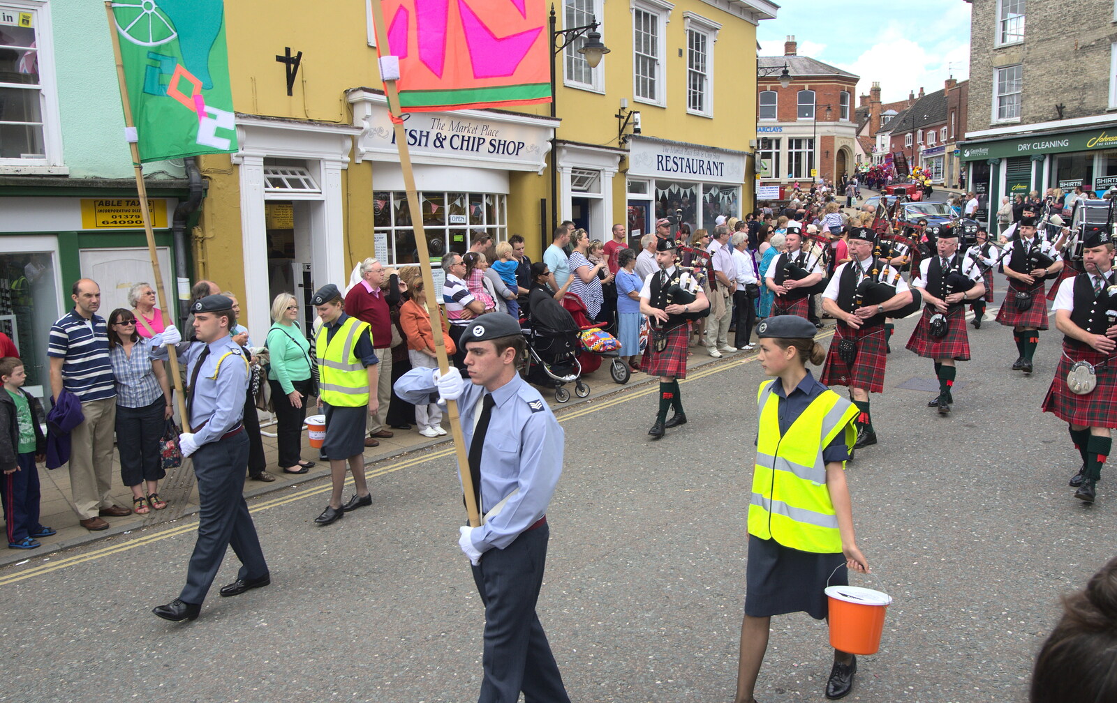 The bagpipes steam in from Morris Dancing and a Carnival Procession, Diss, Norfolk - 17th June 2012
