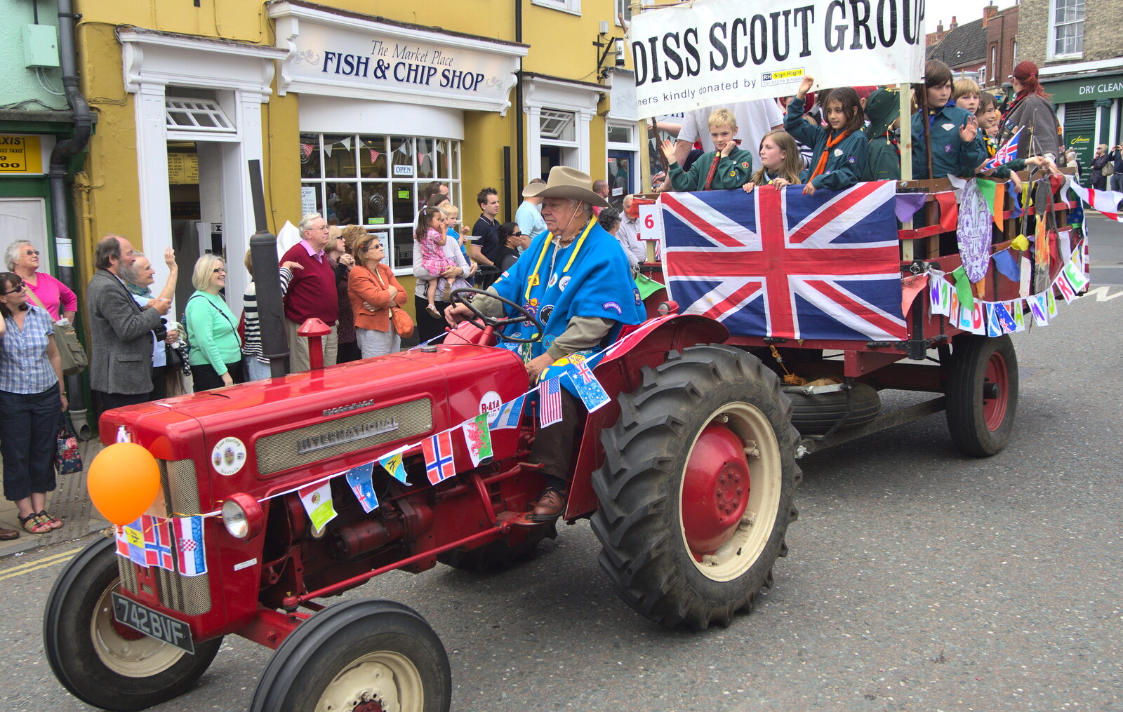 Diss Scout Group on an International tractor from Morris Dancing and a Carnival Procession, Diss, Norfolk - 17th June 2012