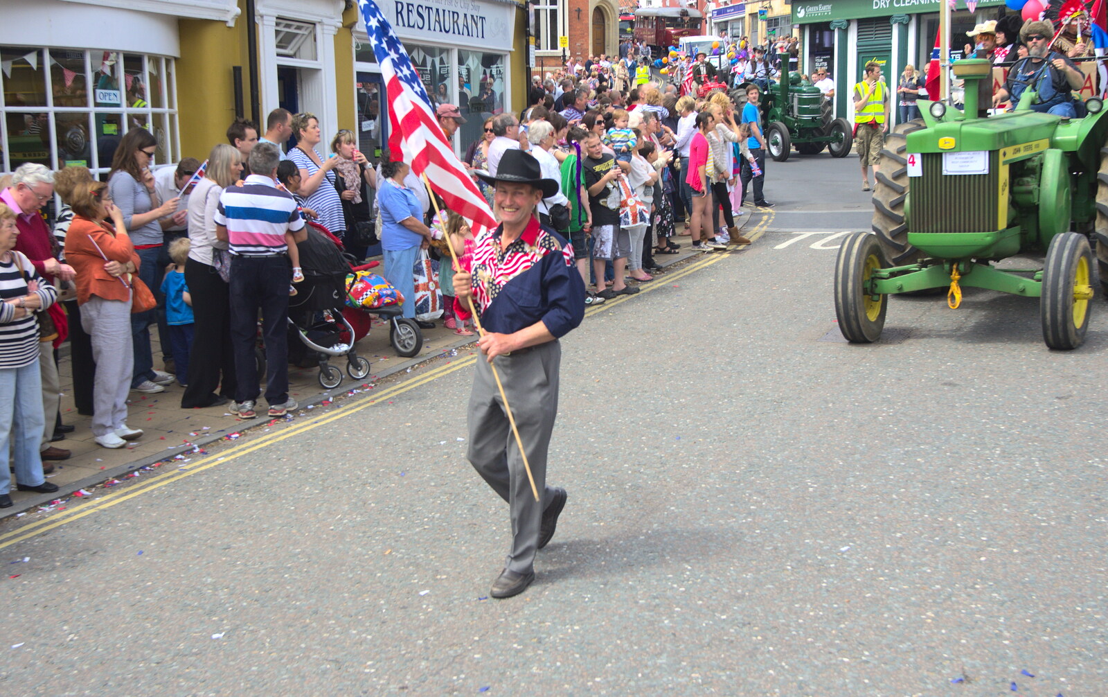 A dude with an American flag from Morris Dancing and a Carnival Procession, Diss, Norfolk - 17th June 2012