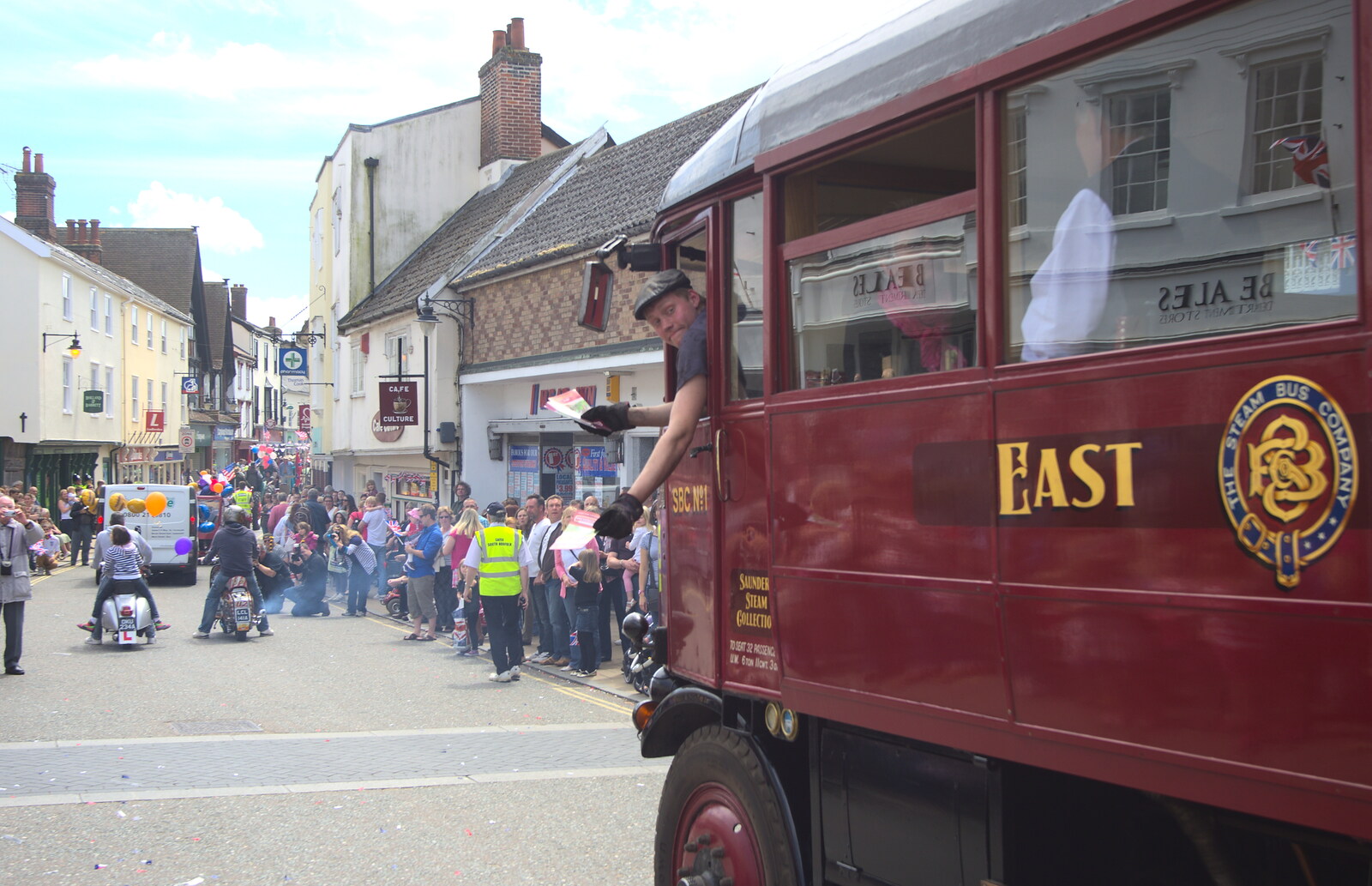 The steam bus drives through Diss from Morris Dancing and a Carnival Procession, Diss, Norfolk - 17th June 2012