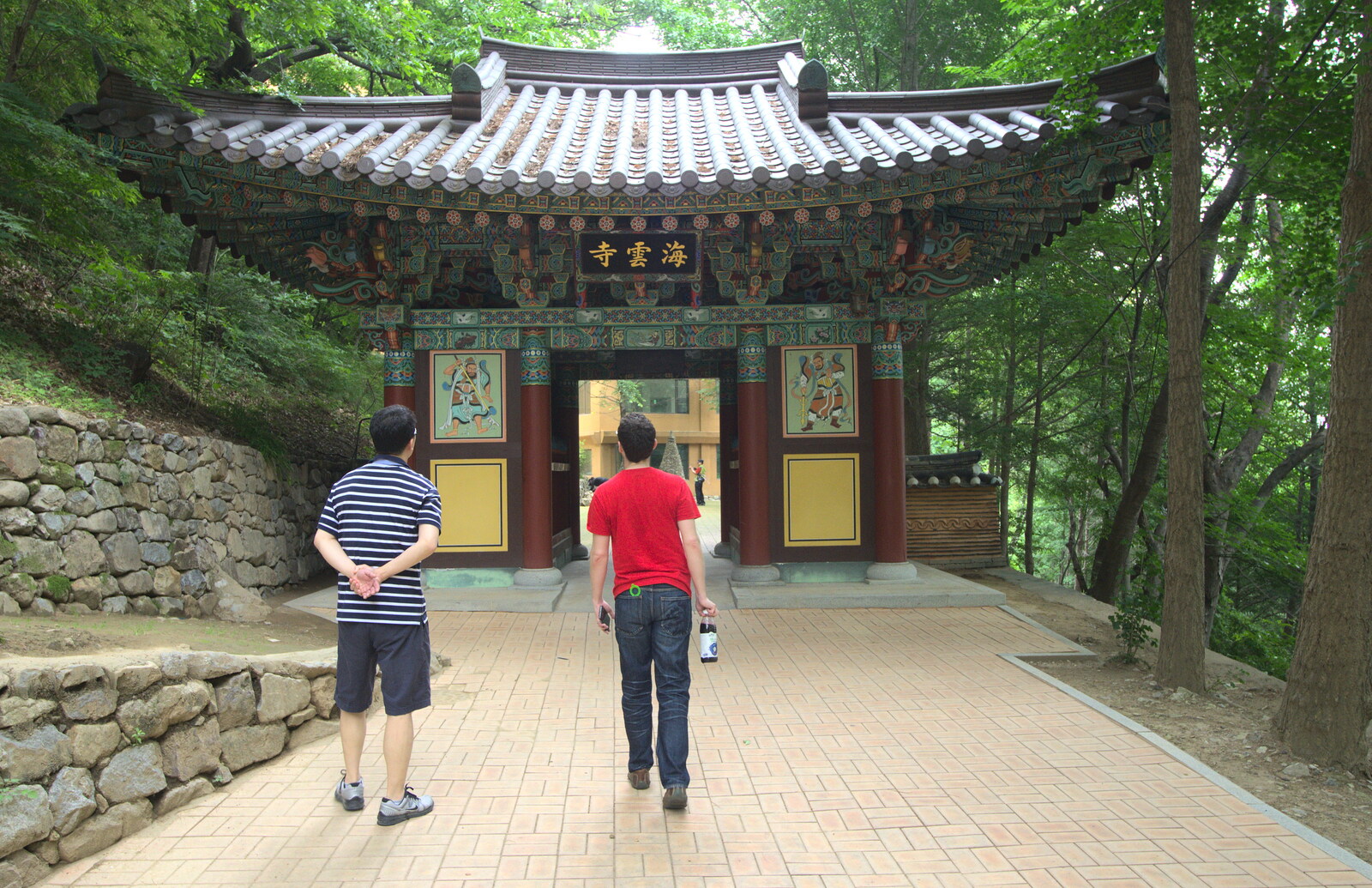 Hyosoo and Chris walk through a temple gate from Working at Samsung, and Geumosan Mountain, Gumi, Gyeongsangbuk-do, Korea - 24th June 2012