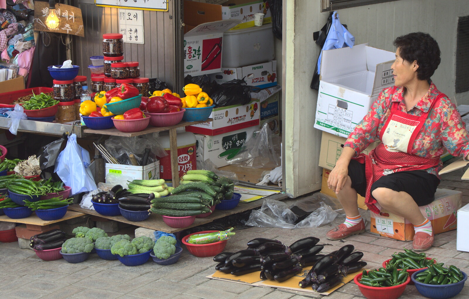 A woman sells a range of vegetables from Seomun Market, Daegu, South Korea - 1st July 2012