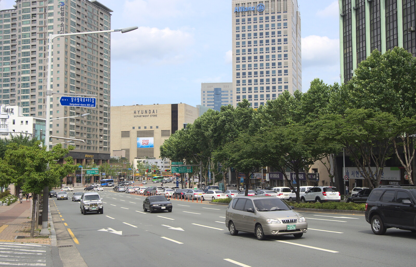 Daegu expressway and the Hyundai department store from Seomun Market, Daegu, South Korea - 1st July 2012