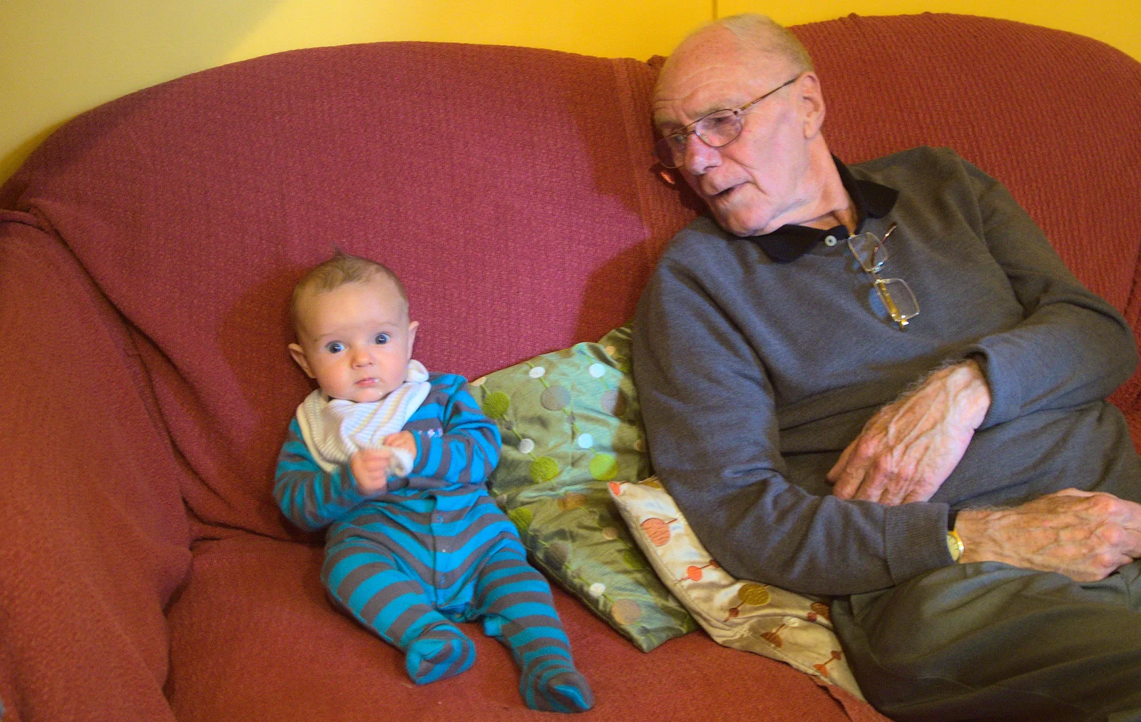 Harry and Grandad in Amandines, from Stick Game at the Cross Keys, Redgrave, Suffolk - 20th July 2012