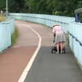Isobel on the footbridge over Coldhams Lane, The Cambridge Folk Festival, Cherry Hinton, Cambridge - 28th July 2012