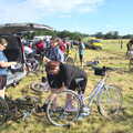 An adjustment is made to a troublesome mudguard, The RSPB Charity Bike Ride, Little Glemham, Suffolk - 5th August 2012
