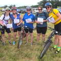 The riders return and show off their certificates, The RSPB Charity Bike Ride, Little Glemham, Suffolk - 5th August 2012