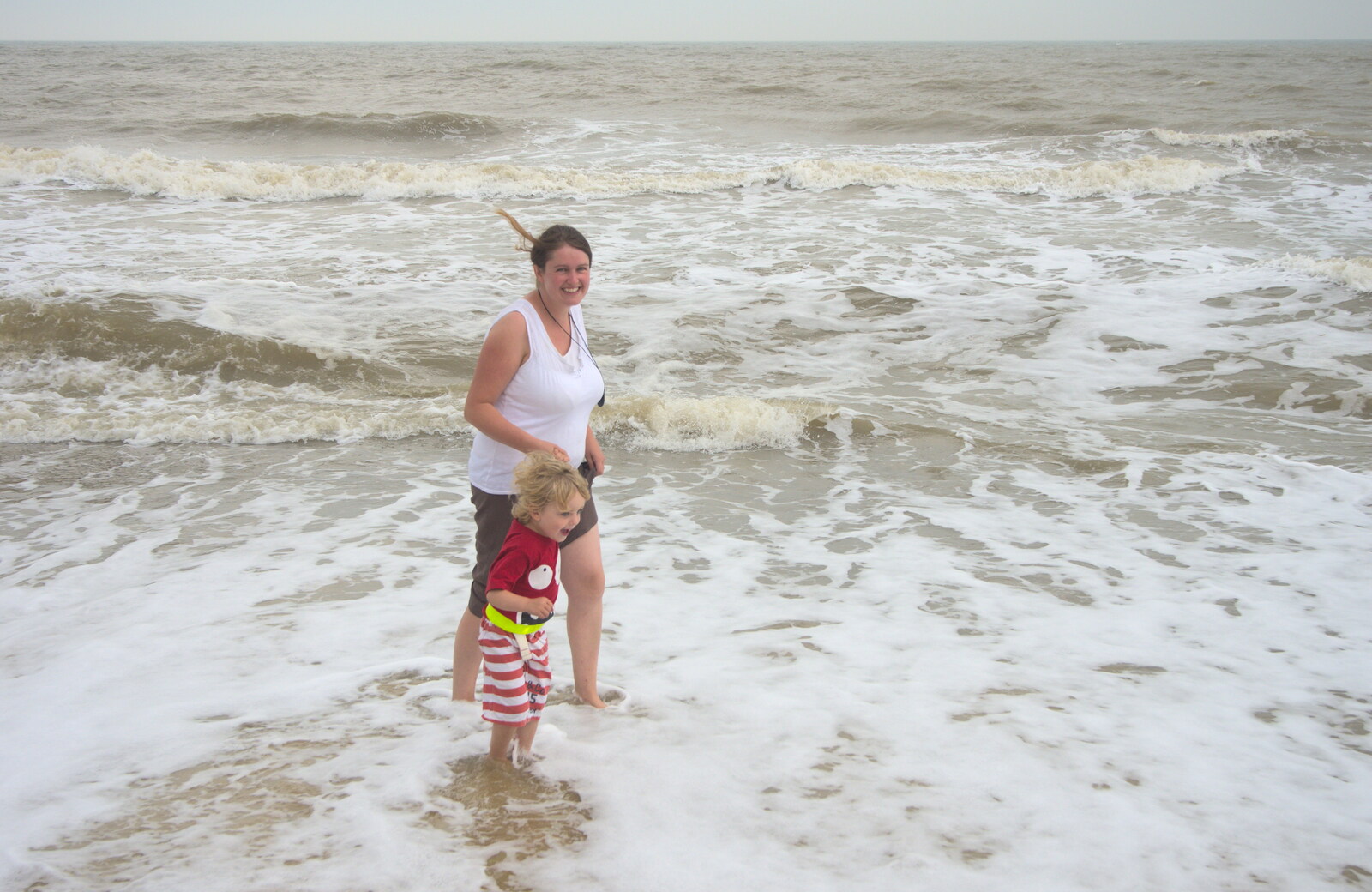 Fred and Isobel are in the sea from Camping by the Seaside, Cliff House, Dunwich, Suffolk - 15th August 2012