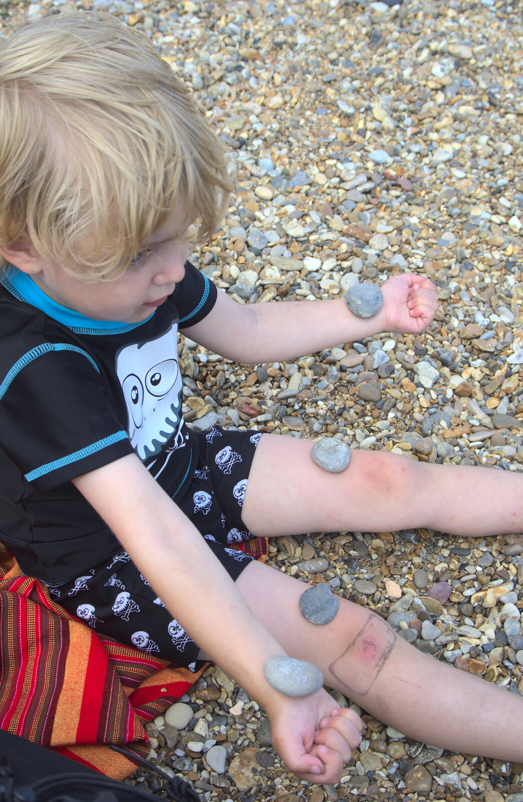 Fred's got stones on all his limbs from Camping by the Seaside, Cliff House, Dunwich, Suffolk - 15th August 2012