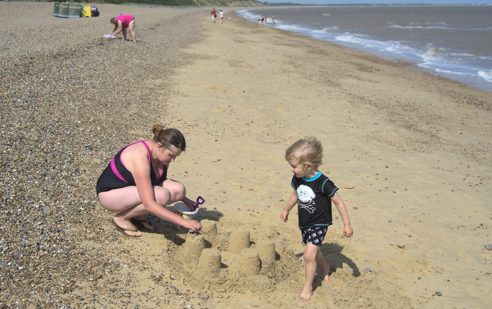 Isobel and Fred do sandcastles from Camping by the Seaside, Cliff House, Dunwich, Suffolk - 15th August 2012