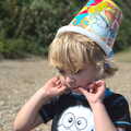 Fred with a bucket on his head, Camping by the Seaside, Cliff House, Dunwich, Suffolk - 15th August 2012