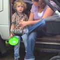 Fred and Isobel sit on the steps of the van, Camping by the Seaside, Cliff House, Dunwich, Suffolk - 15th August 2012