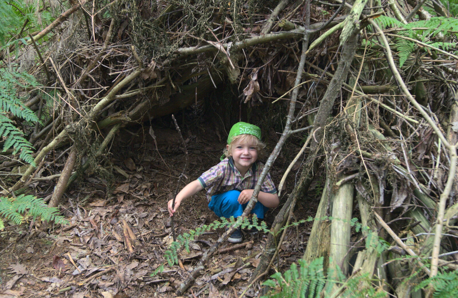 Fred discovers a den in the woods from Camping by the Seaside, Cliff House, Dunwich, Suffolk - 15th August 2012