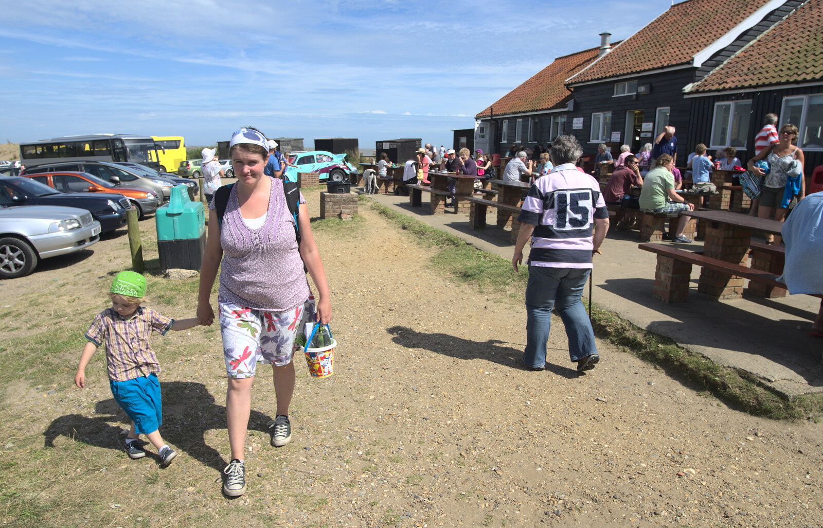 We head back from the chip shop from Camping by the Seaside, Cliff House, Dunwich, Suffolk - 15th August 2012