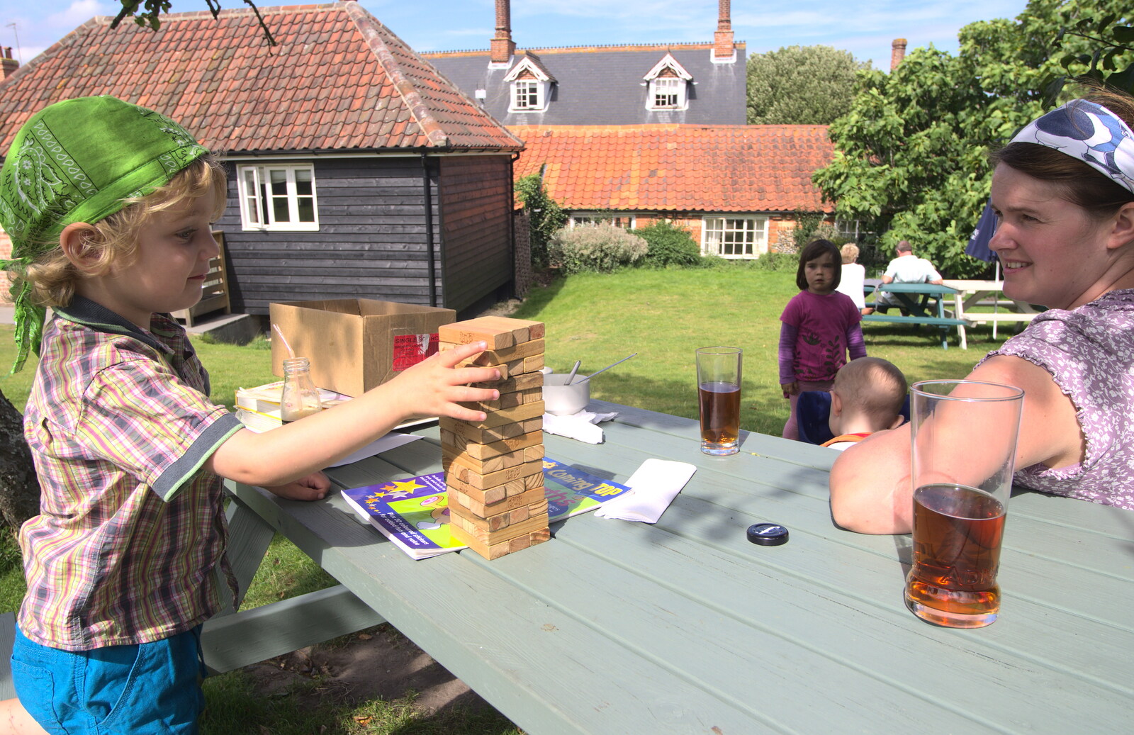 Jenga in the beer garden of the Dunwich Ship from Camping by the Seaside, Cliff House, Dunwich, Suffolk - 15th August 2012