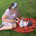 Harry has a wriggle on a blanket, Camping by the Seaside, Cliff House, Dunwich, Suffolk - 15th August 2012