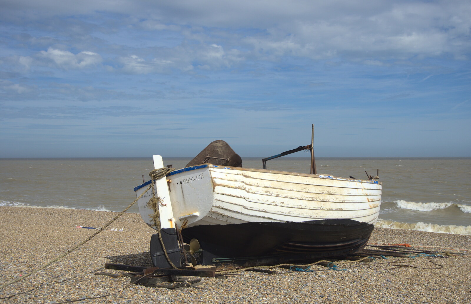 A fishing boat on Dunwich beach from Camping by the Seaside, Cliff House, Dunwich, Suffolk - 15th August 2012