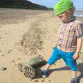 Fred discovers a huge welly boot on the beach, Camping by the Seaside, Cliff House, Dunwich, Suffolk - 15th August 2012