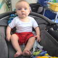 Harry sits up in his cot/buggy thing, Camping by the Seaside, Cliff House, Dunwich, Suffolk - 15th August 2012