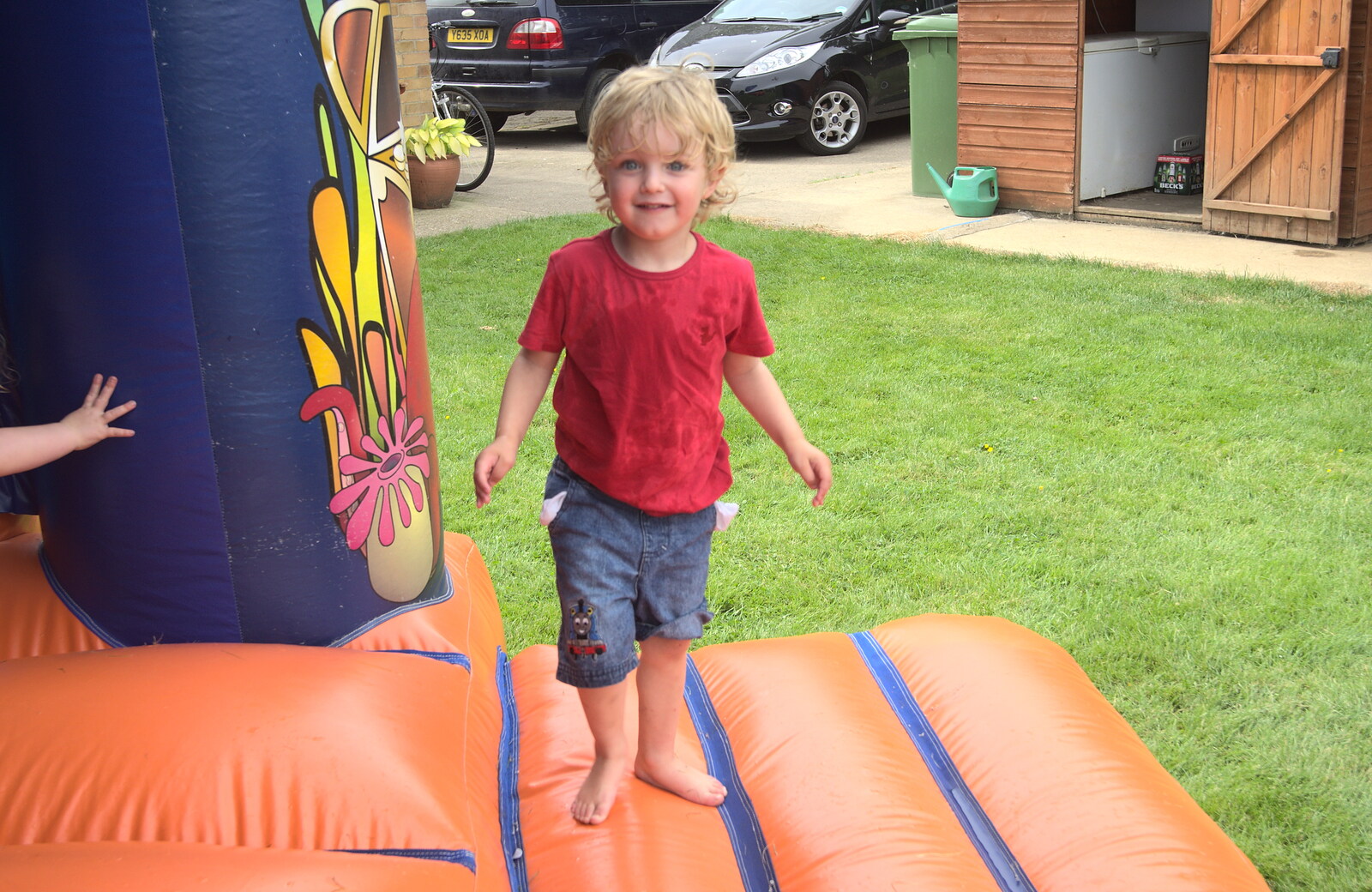 Fred's on a bouncy castle from "Grandma Julie's" Barbeque Thrash, Bressingham, Norfolk - 19th August 2012