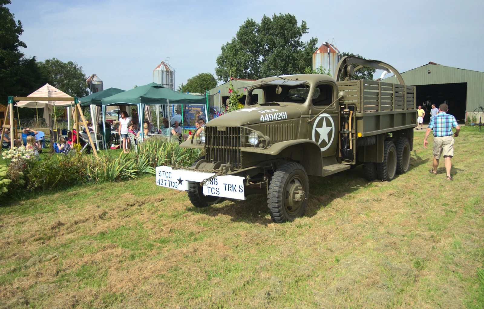 The truck is parked on the adjacent field, from "Grandma Julie's" Barbeque Thrash, Bressingham, Norfolk - 19th August 2012