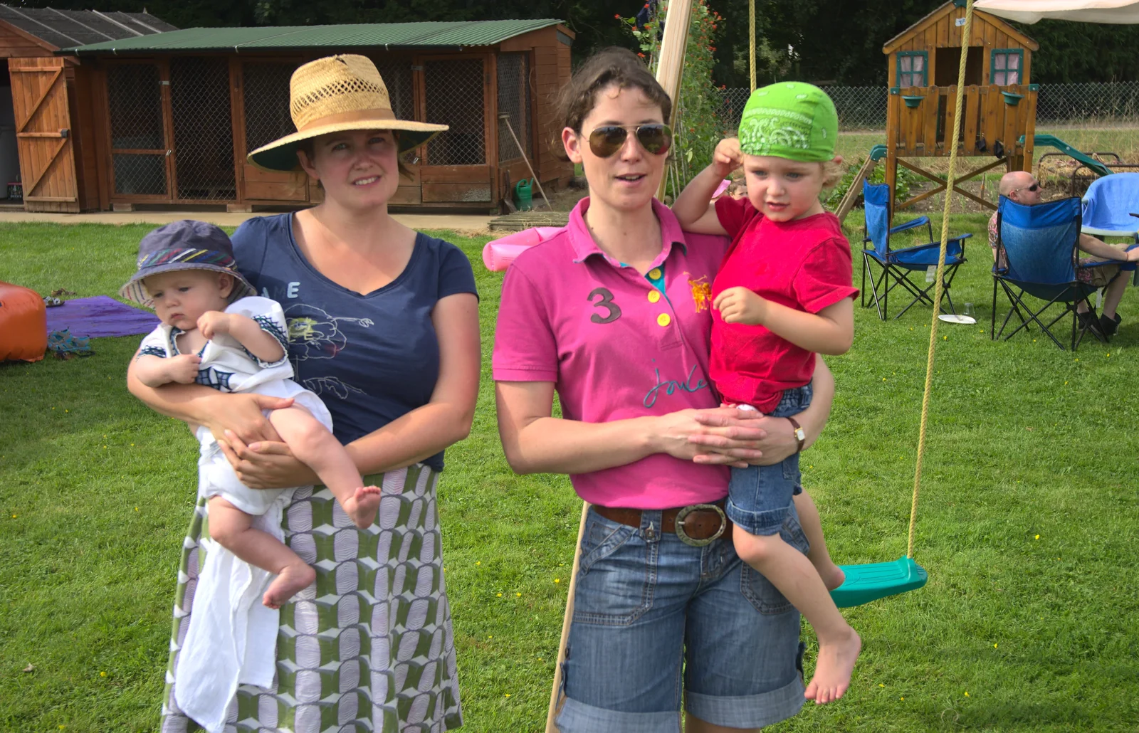 Isobel and Katrina with Harry and Fred, from "Grandma Julie's" Barbeque Thrash, Bressingham, Norfolk - 19th August 2012