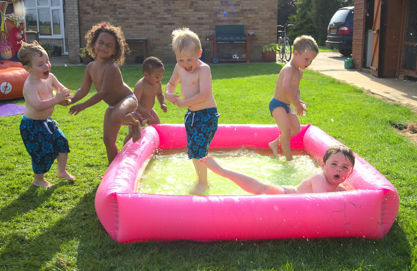 There's a whole pile of kids in the pool, from "Grandma Julie's" Barbeque Thrash, Bressingham, Norfolk - 19th August 2012