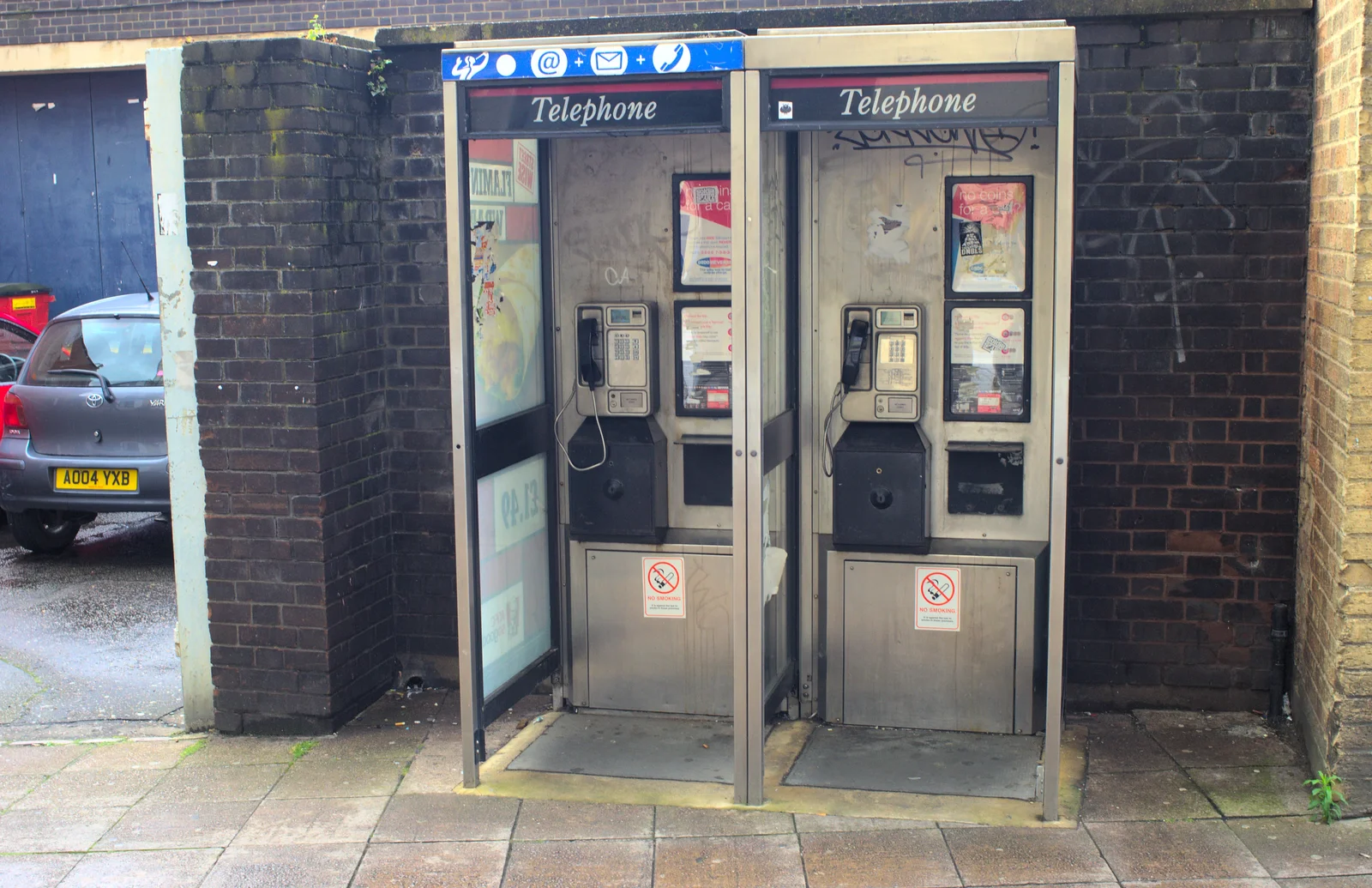 A pair of newer BT phone boxes, from Bill and Carmen's Paella Barbeque, and a Trip to the City, Yaxley and Norwich - 25th August 2012