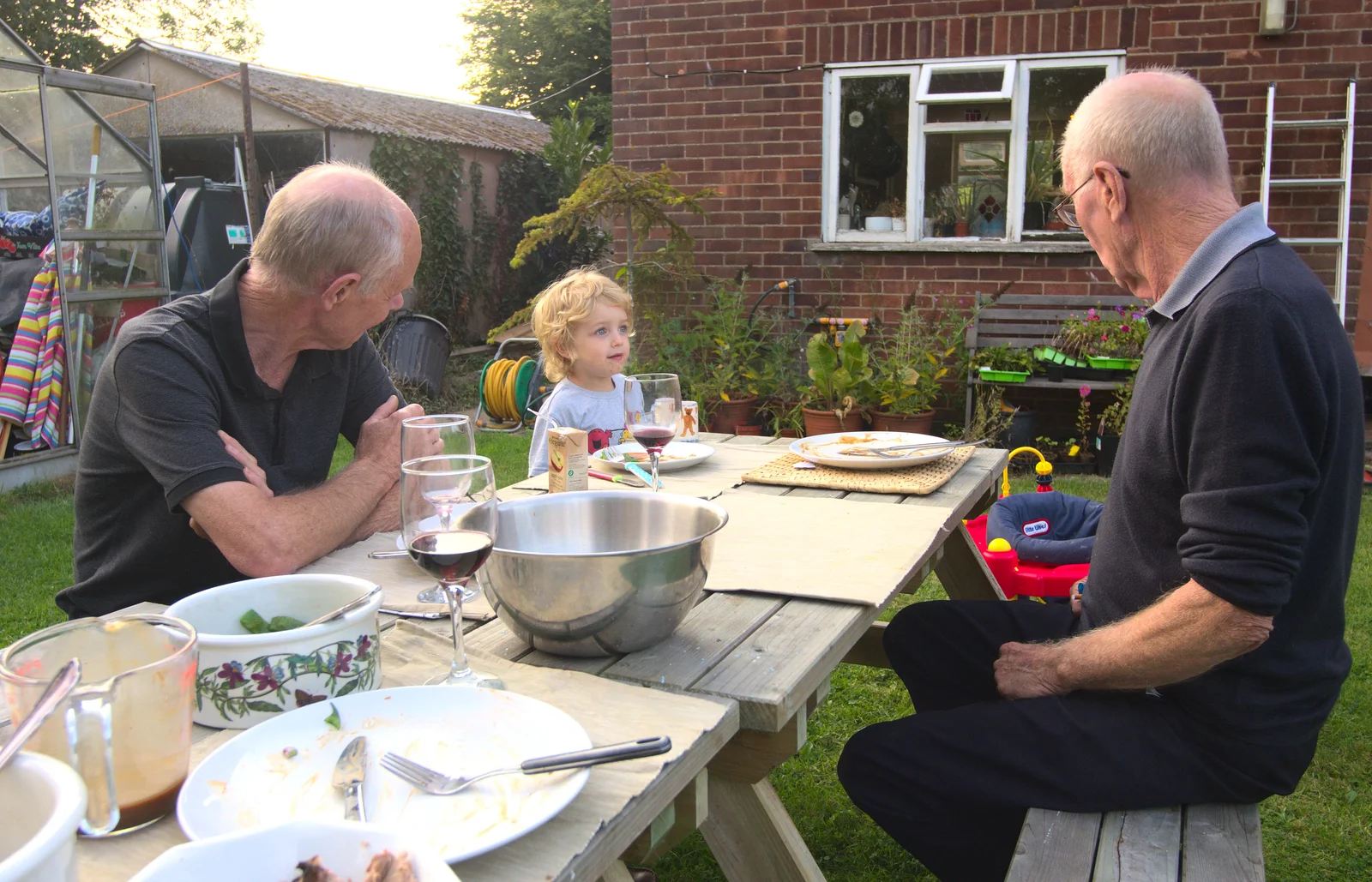 Fred hangs out with Graham and Grandad, from Bill and Carmen's Paella Barbeque, and a Trip to the City, Yaxley and Norwich - 25th August 2012