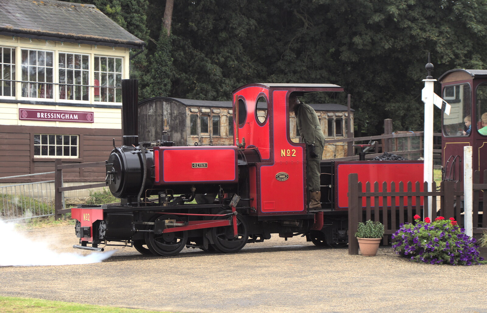 Narrow-gauge engine Bevan heads past the signal box from A Bressingham Steam Day, Norfolk, 27th August 2012