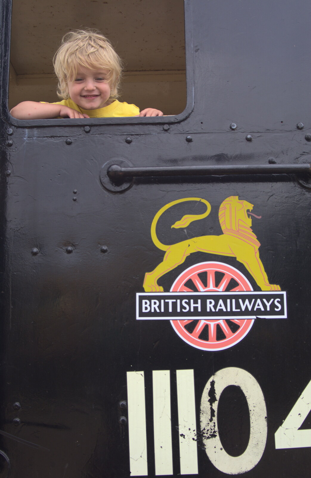 Fred peers out of diesel shunter 11104 from A Bressingham Steam Day, Norfolk, 27th August 2012