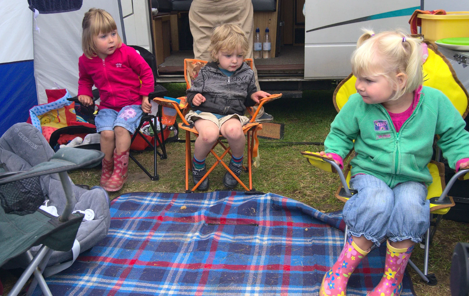 Fred and his gang in the awning, from Camping at Dower House, West Harling, Norfolk - 1st September 2012