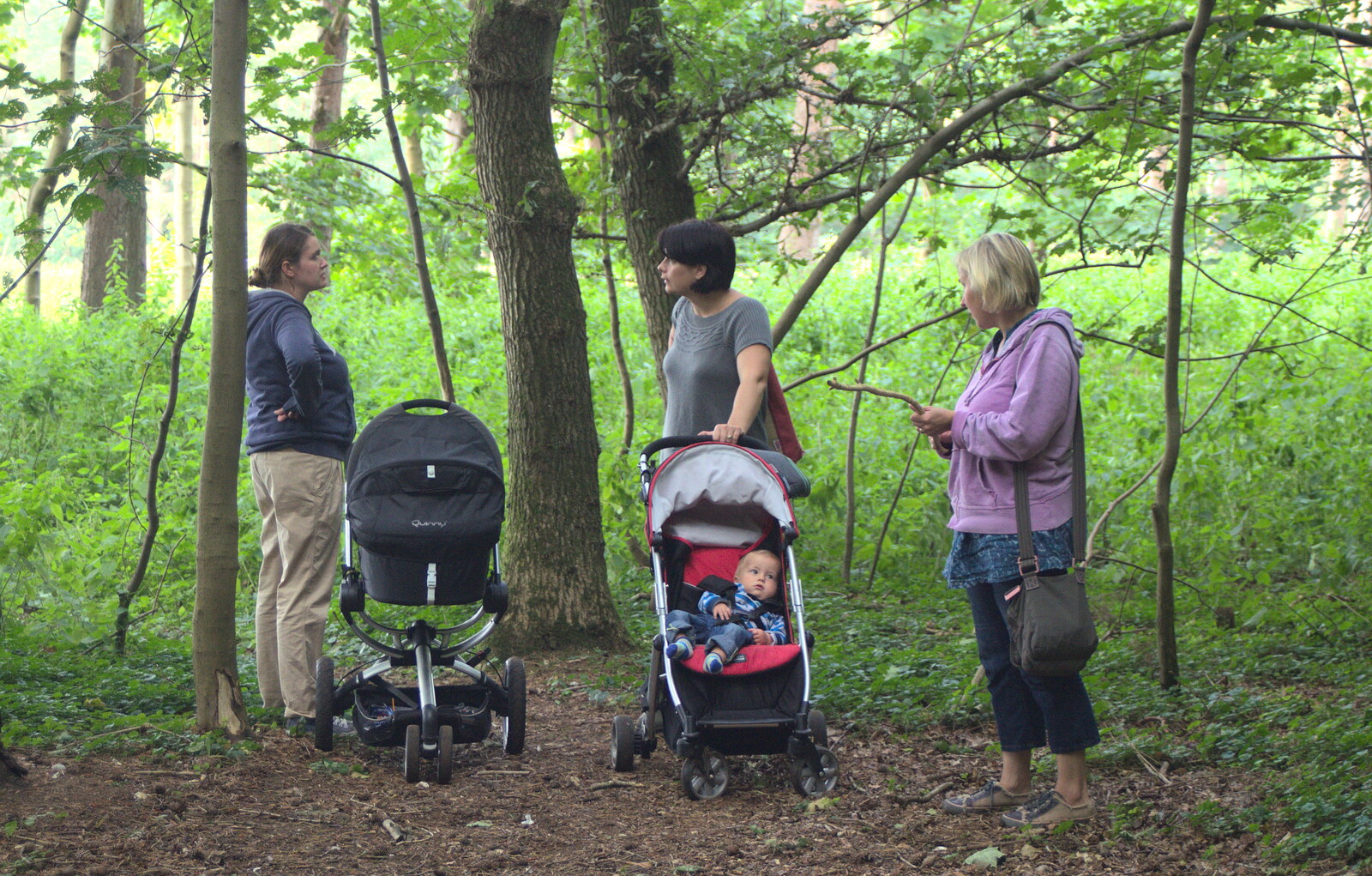 There's a pause for a chat in the woods from Camping at Dower House, West Harling, Norfolk - 1st September 2012
