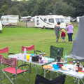 Picnic tables for tea, Camping at Dower House, West Harling, Norfolk - 1st September 2012