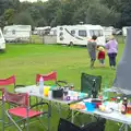 Picnic tables for tea, Camping at Dower House, West Harling, Norfolk - 1st September 2012