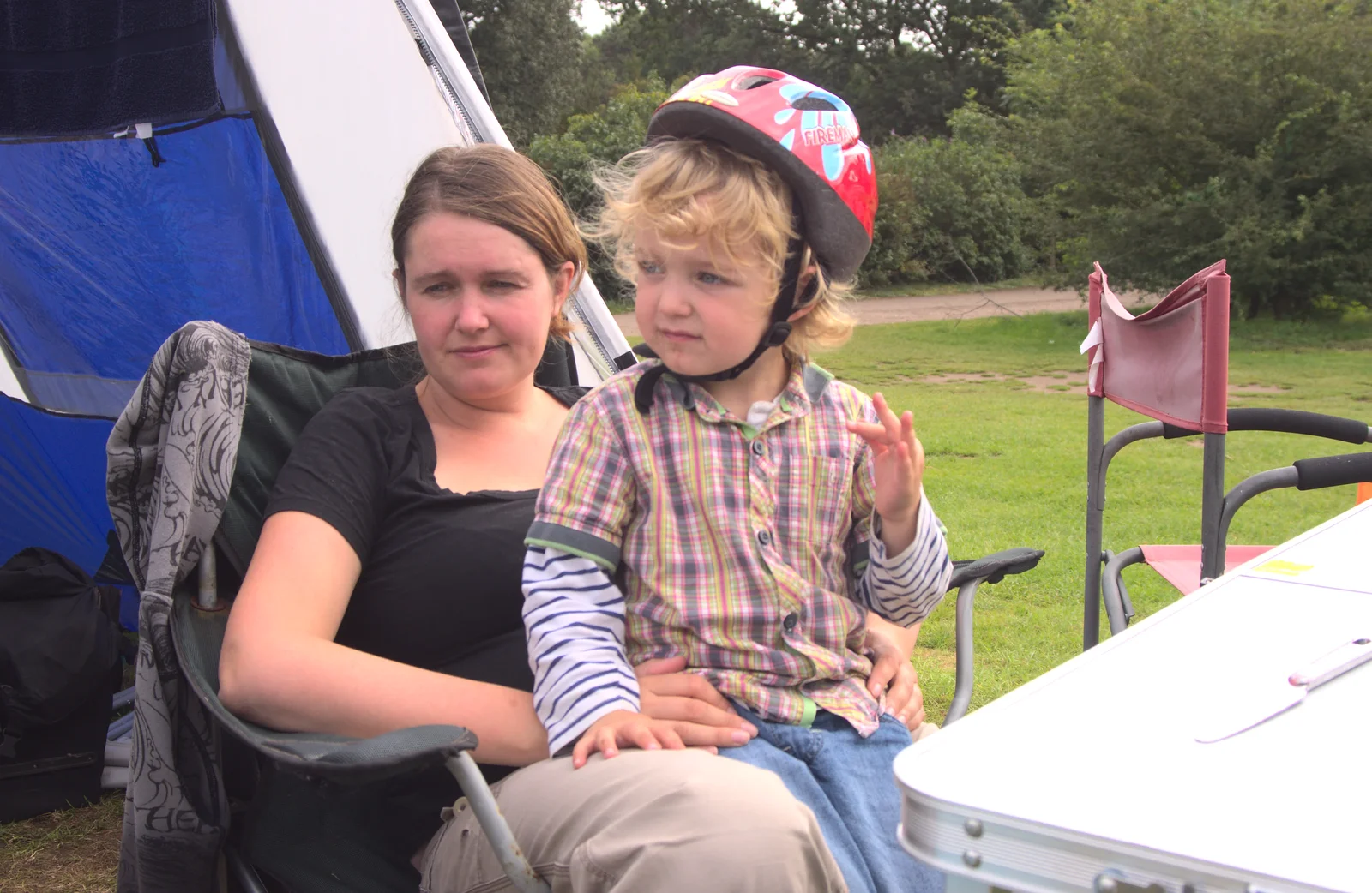 Fred sits on Isobel's lap, from Camping at Dower House, West Harling, Norfolk - 1st September 2012