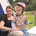 Fred sits on Isobel's lap, Camping at Dower House, West Harling, Norfolk - 1st September 2012